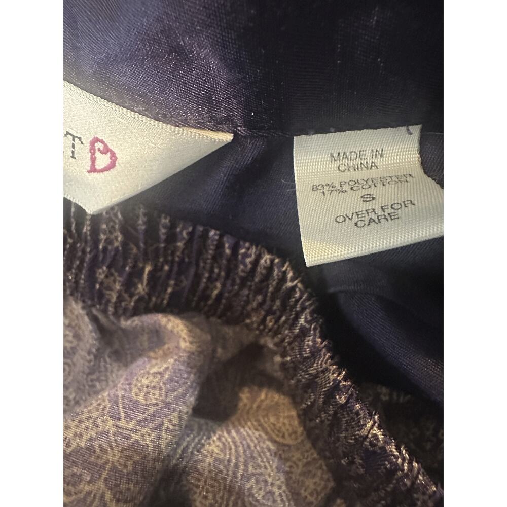 Victoria's Secret Satin-Like Pajama Set Purple Gold Paisley Button Shirt Pants S - Picture 9 of 16